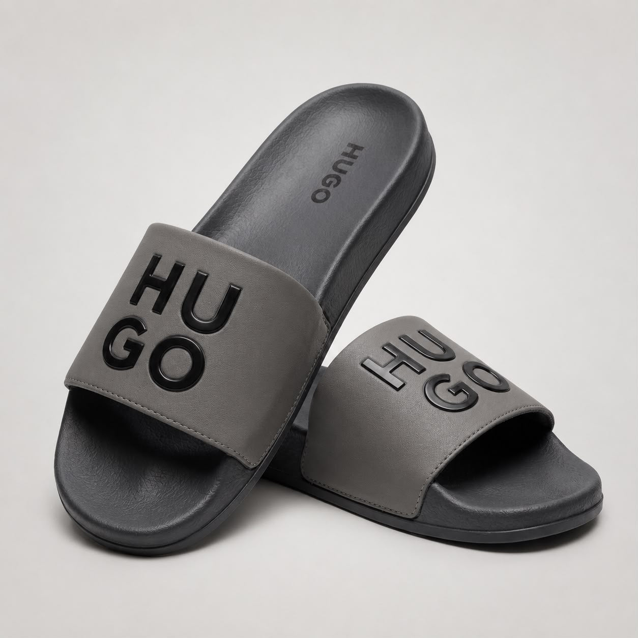 HUGO Urban Luxe Comfort Slides – Grey Edition