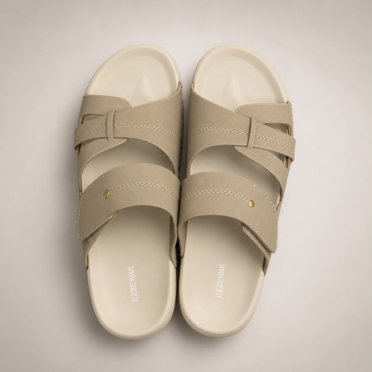 EZZEWALK Premium Double Strap Comfort Sandals – Beige Edition