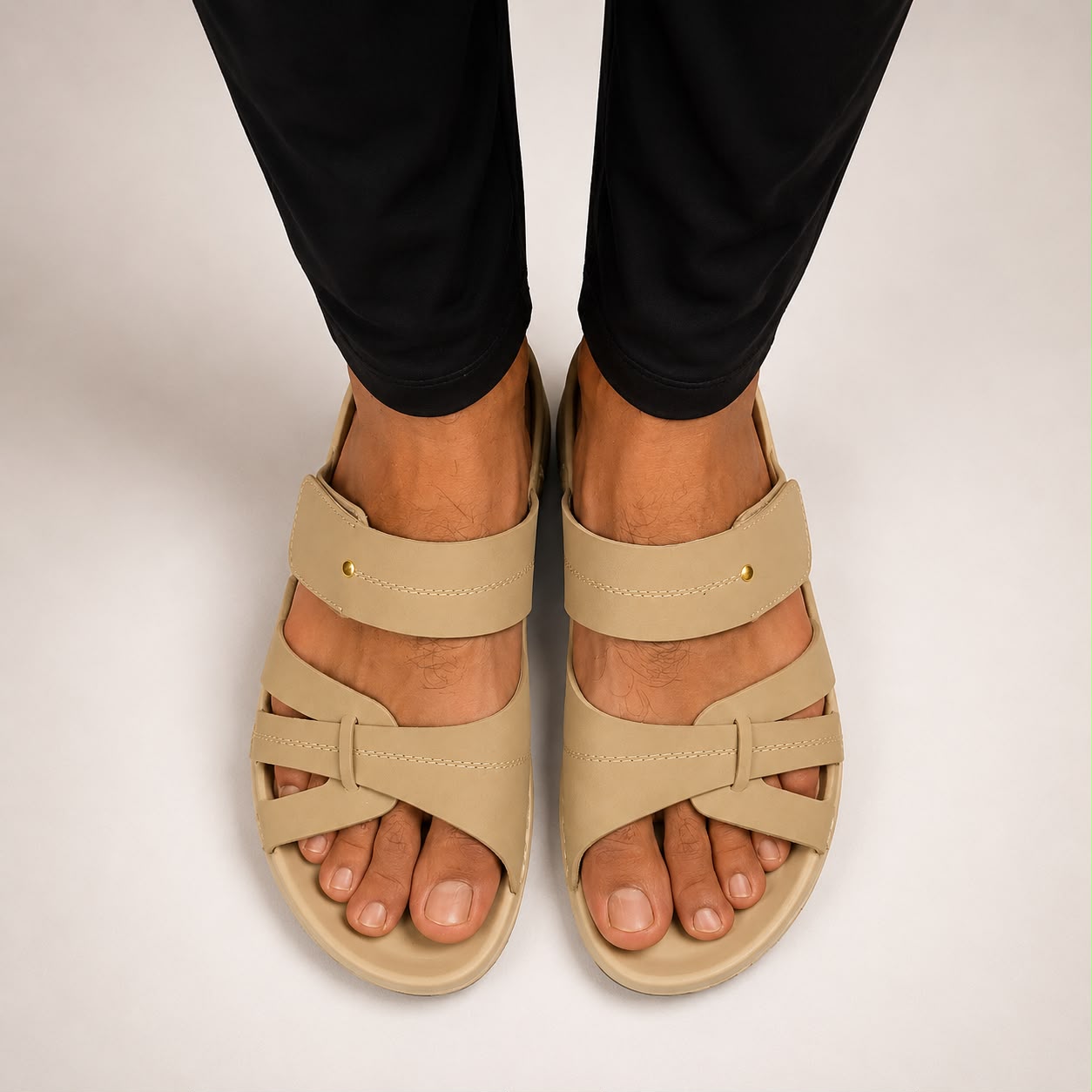EZZEWALK Premium Double Strap Comfort Sandals – Beige Edition