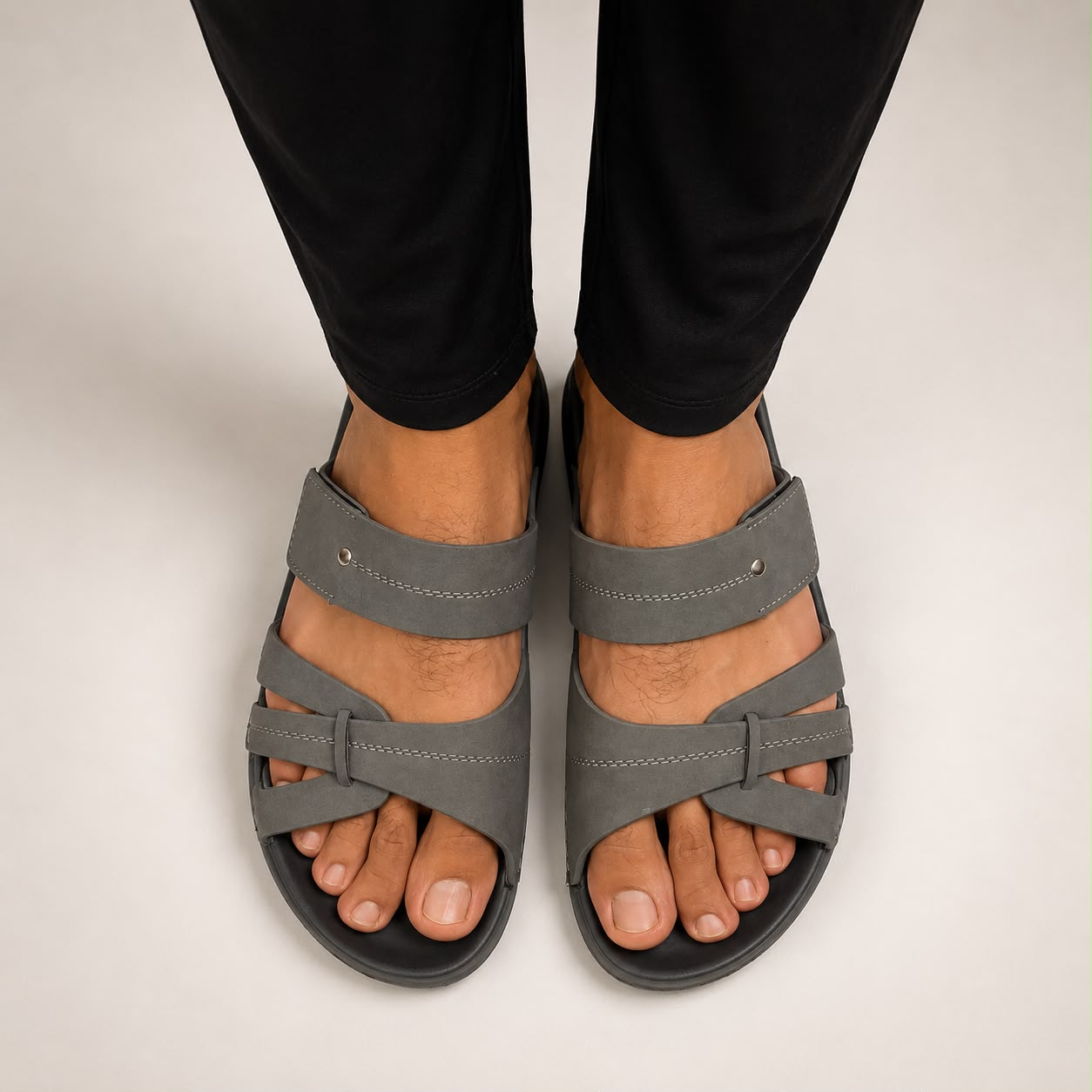 EZZEWALK Premium Double Strap Comfort Sandals – Grey Edition